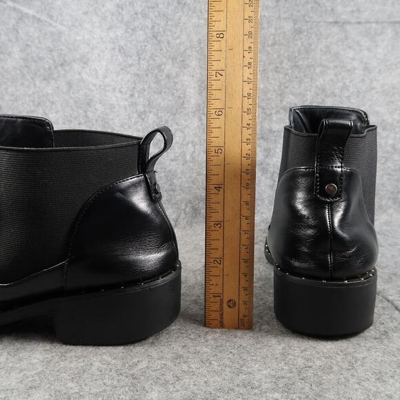 Ankle Boots Womens 8 Shoes Casual Chelsea Pull On Black Bootie Block Heel Studs - Picture 8 of 15